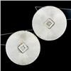 Image 2 : Vintage 14K White Gold Round Circular Disk & Diamond Brushed Button Earrings