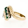 Image 6 : Vintage 14K Yellow Gold .59 ctw Emerald Diamond Rope Texture Ribbed Freeform Rin