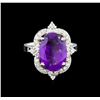 Image 2 : 4.48 ctw Amethyst and Diamond Ring - 14KT White Gold