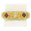 Image 2 : 14k Yellow Gold 0.55 ctw Square Blood Ruby Round Diamond Sandblasted Band Ring