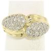 14k Yellow Gold 0.75 ctw Pave Round E VS Diamond Cluster Puffed Band Bypass Ring