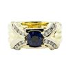 Image 2 : 1.41 ctw Round Brilliant Blue Sapphire And Diamond Ring - 18KT Yellow And White