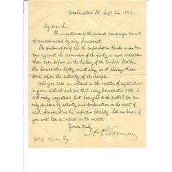 1896 SENATOR ARTHUR GORMAN LETTER