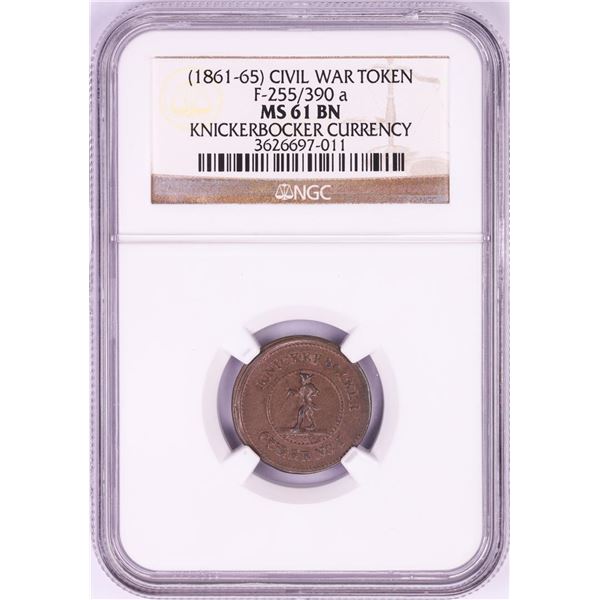1861-65 Knickerbocker Currency Civil War Token NGC MS61 BN F-255/390a