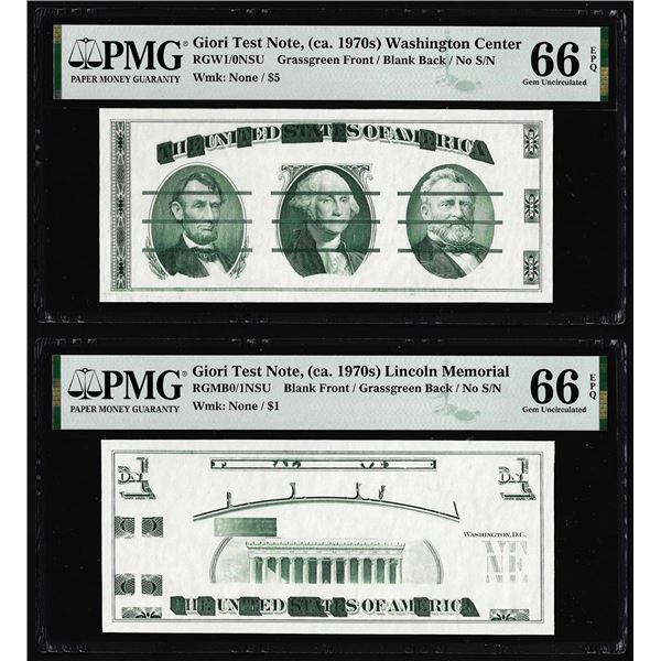 Set of Giori Test Note Washington & Lincoln Memorial PMG Gem Uncirculated 66EPQ