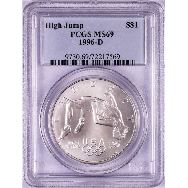 1996-D $1 Olympics High Jump Commemorative Silver Dollar Coin PCGS MS69