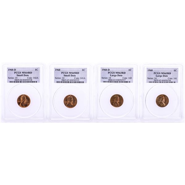 Lot of (4) 1960-P/D Lincoln Memorial Cent Coins PCGS MS63/64/65