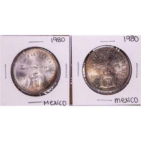 Lot of (2) 1980 Mexico Onza Silver Coins Nice Toning