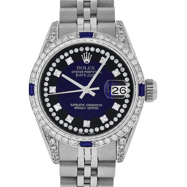 Rolex Ladies Stainless Steel Diamond Blue Vignette Diamond Datejust Wristwatch