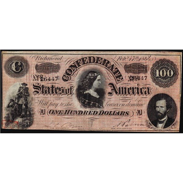1864 $100 Confederate States of America Note