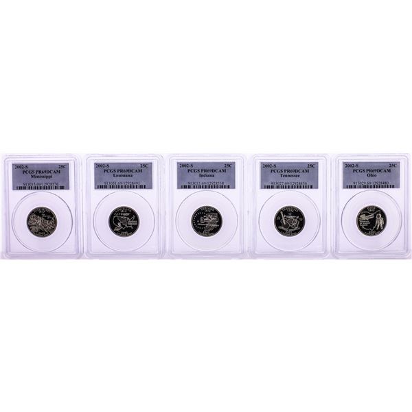 Set of (5) 2002-S Proof State Quarter Coins PCGS PR69DCAM