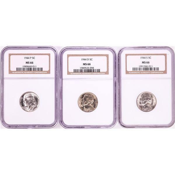 Lot of 1944-P/D/S Jefferson Nickel Coins NGC MS66
