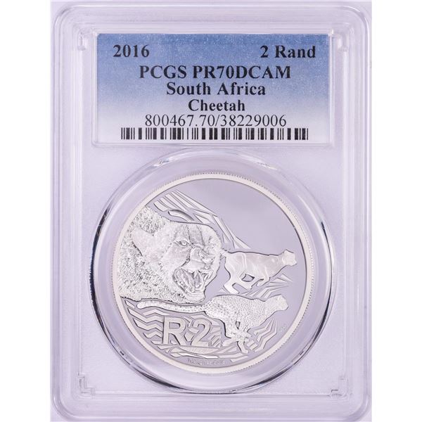 2016 Proof South Africa 2 Rand Cheetah Silver Coin PCGS PR70DCAM