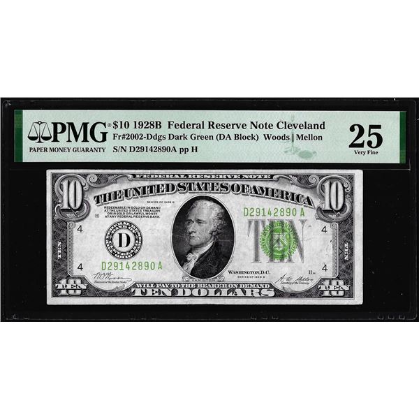 1928B $10 Federal Reserve Note Cleveland Fr.2002-D PMG Very Fine 25
