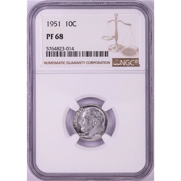 1951 Proof Roosevelt Dime Coin NGC PF68