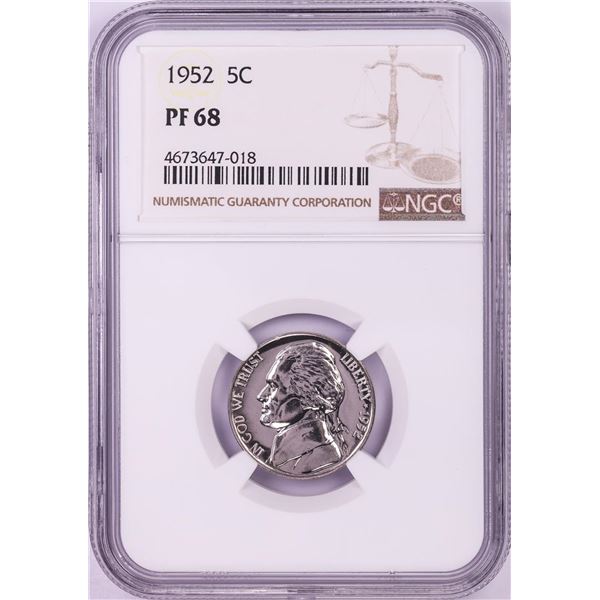 1952 Proof Jefferson Nickel Coin NGC PF68