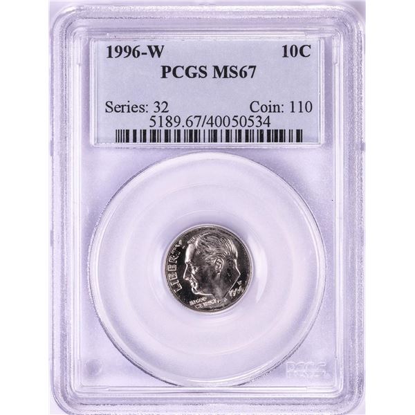 1996-W Roosevelt Dime Coin PCGS MS67