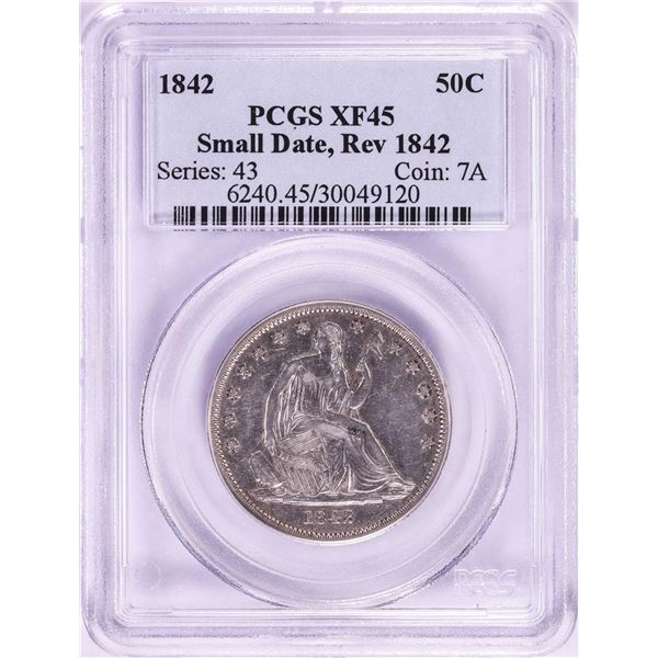 1842 Small Date Rev of 1842 Seated Liberty Half Dollar Coin PCGS XF45