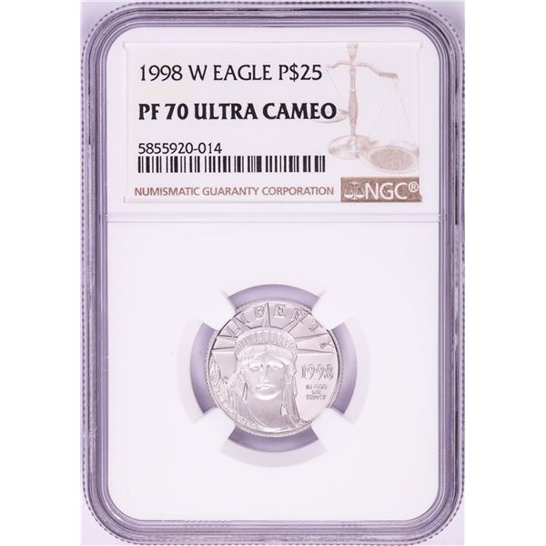 1998-W $25 Proof American Platinum Eagle Coin PCGS PF70 Ultra Cameo