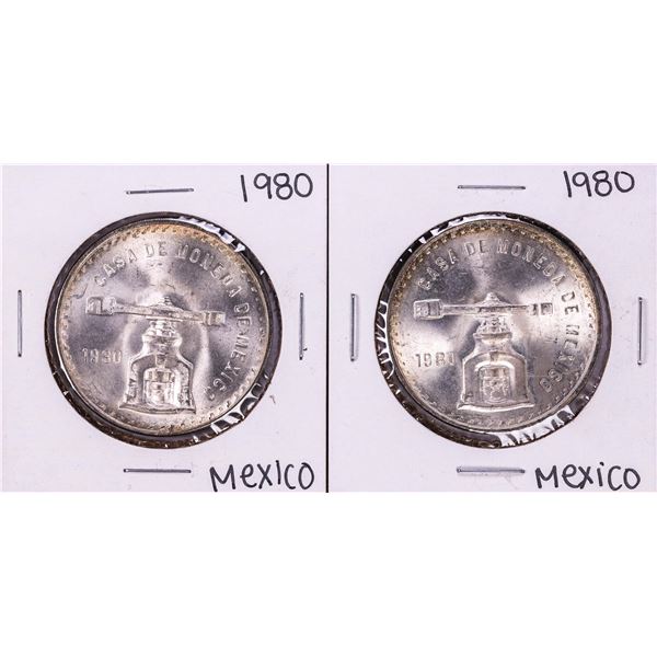 Lot of (2) 1980 Mexico Onza Silver Coins