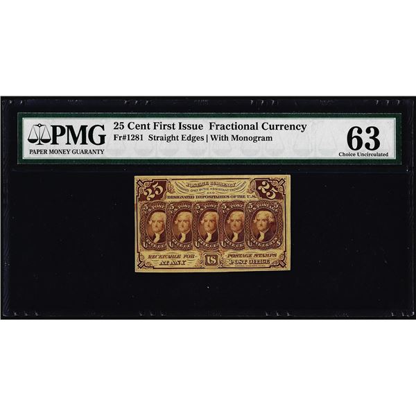 1862 First Issue 25 Cent Fractional Currency Note Fr.1281 PMG Choice Uncirculated 63