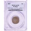 Image 1 : 1867 No Rays Shield Nickel Coin PCGS AU55