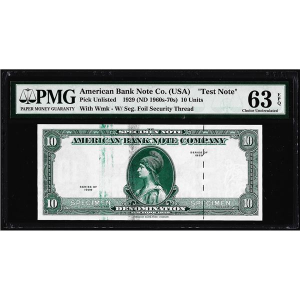 1929 10 Unit American Bank Note Co. "Test Note" PMG Choice Uncirculated 63EPQ