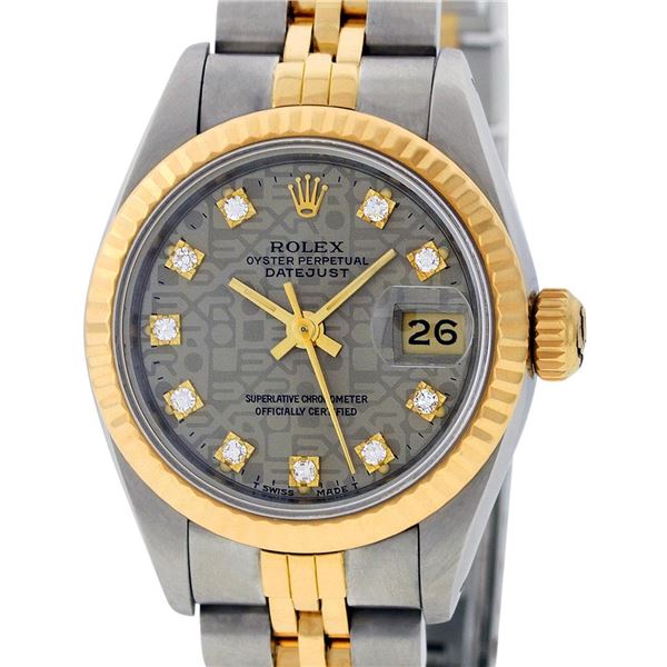 Rolex Ladies Two Tone Slate Grey Jubilee Diamond Datejust Wristwatch