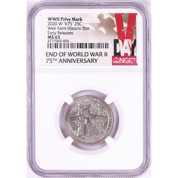 2020-W 'V75' Weir Farm Historic Site Quarter Coin NGC MS65 Early Releases