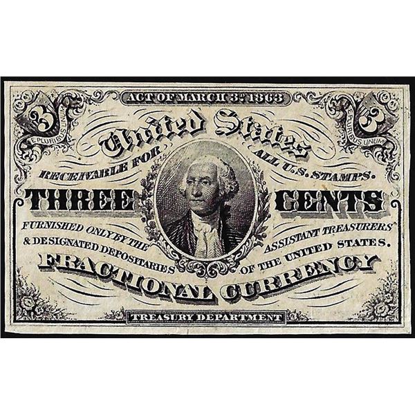 March 3, 1863 Third Issue Three Cents Fractional Currency Note