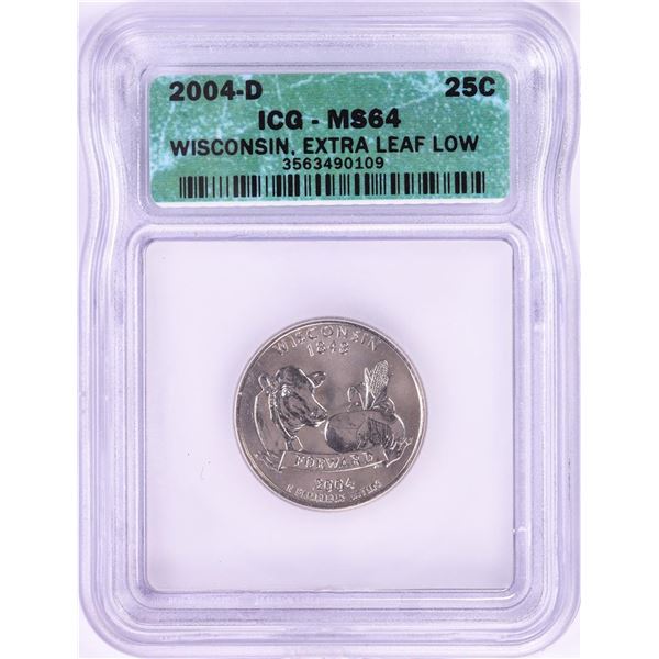2004-D Wisconsin State Quarter Coin ICG MS64 Extra Leaf High