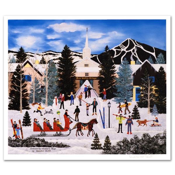 Jane Wooster Scott "Embracing Winter'S Joys" Limited Edition Lithograph on Paper