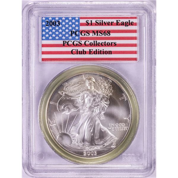 2003 $1 American Silver Eagle Coin PCGS MS68 Club Edition
