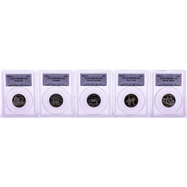 Set of (5) 2001-S Proof State Quarter Coins PCGS PR69DCAM