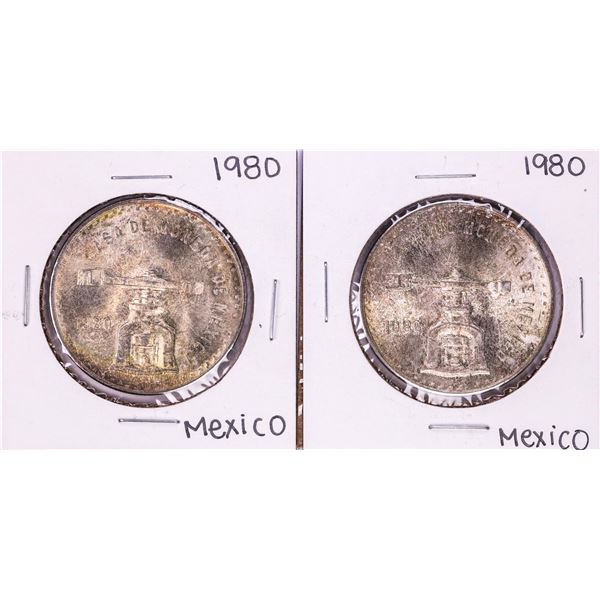 Lot of (2) 1980 Mexico Onza Silver Coins Nice Toning