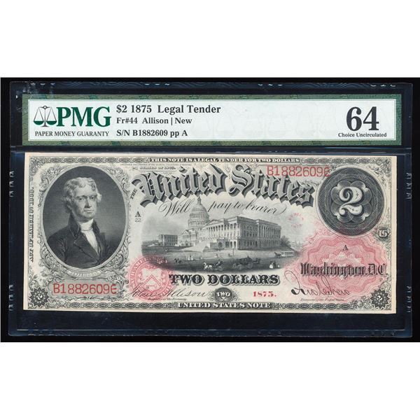 1875 $2 Legal Tender Note Fr.44 PMG Choice Uncirculated 64