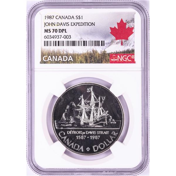 1987 $1 Canada John Davis Expedition Silver Dollar Coin NGC MS70 DPL