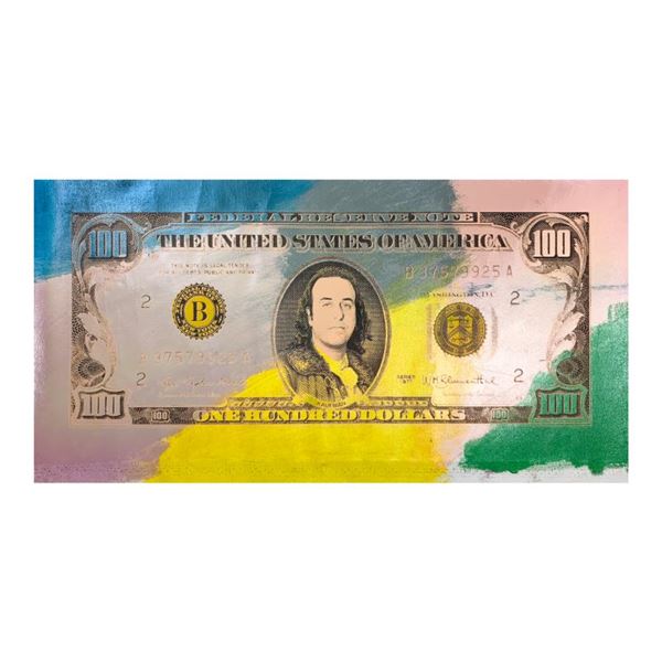 Steve Kaufman (1960-2010) "100 Dollar Steve Kaufman Bill" Original Mixed Media on Canvas
