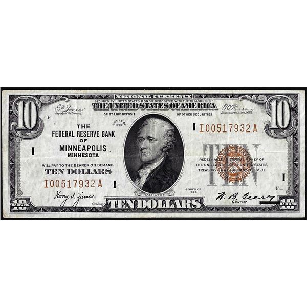1929 $10 Federal Reserve Bank Note Minneapolis