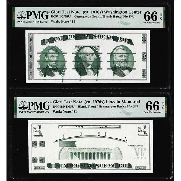 Set of Giori Test Note Washington & Lincoln Memorial PMG Gem Uncirculated 66EPQ