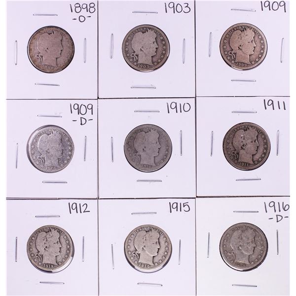 Lot of (9) Miscellaneous Date Barber Quarter Coins