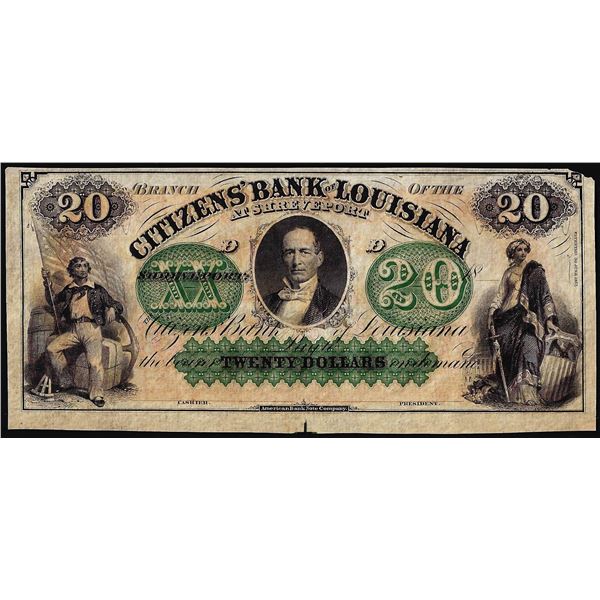 1800' $20 Citizens Bank Louisiana at Shreveport Obsolete Note