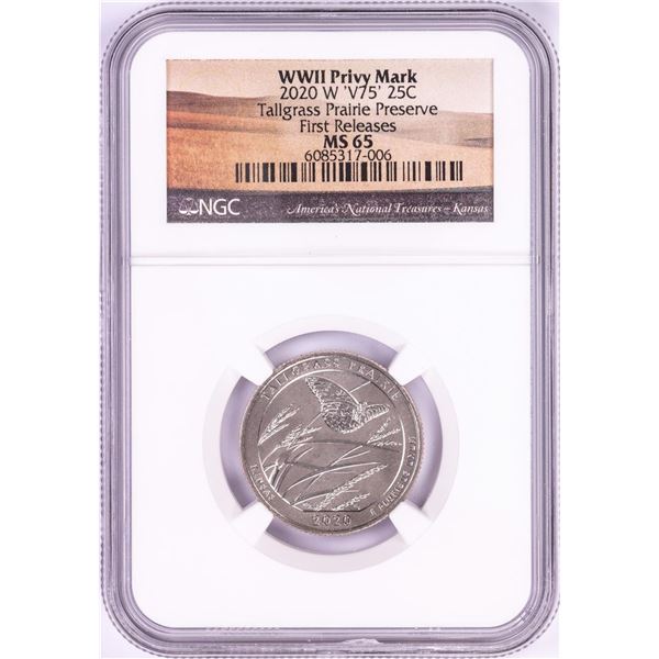 2020-W 'V75' Tallgrass Prairie Preserve Quarter Coin NGC MS65 First Releases