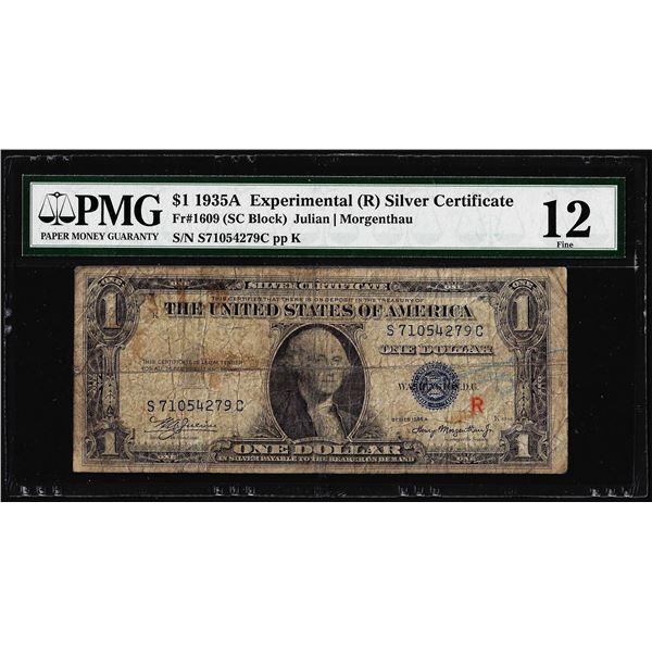 1935A $1 Experimental "R" Silver Certificate Note Fr.1609 PMG Fine 12