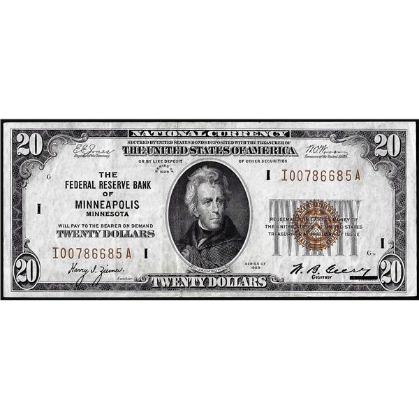 1929 $20 Federal Reserve Bank Note Minneapolis