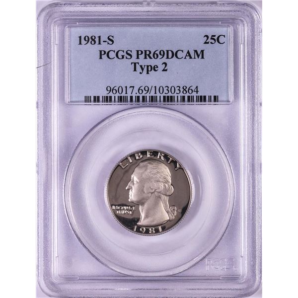 1981-S Type 2 Proof Washington Quarter Coin PCGS PR69DCAM