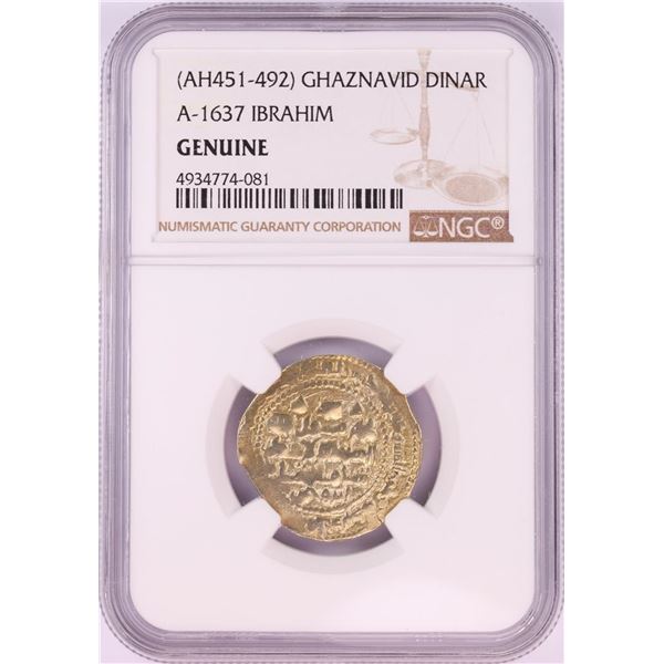 AH451-492 Ghaznavid Dinar A-1637 Ibrahim Gold Coin NGC Genuine