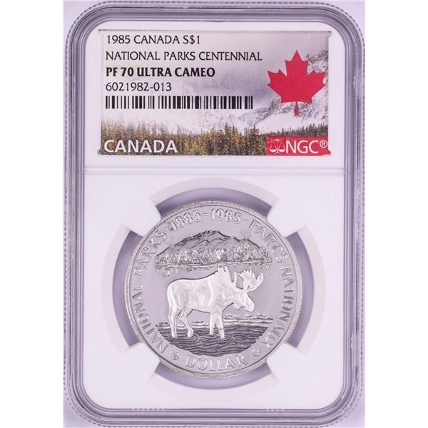 1985 $1 Proof Canada National Parks Centennial Silver Dollar Coin NGC PF70 Ultra Cameo