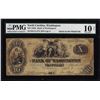 Image 1 : 1850's $10 Bank of Washington North Carolina Obsolete Note PMG Very Good 10 Net