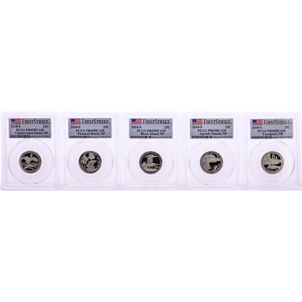 Set of (5) 2018-S Proof National Parks Quarter Coins PCGS PR69DCAM First Strike